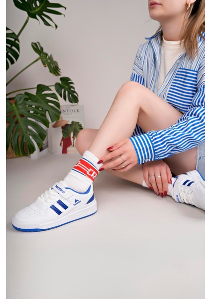 Unisex Bağcıklı Cırtlı Spor Sneaker Ayakkabı-Beyaz-Sax fiyatları