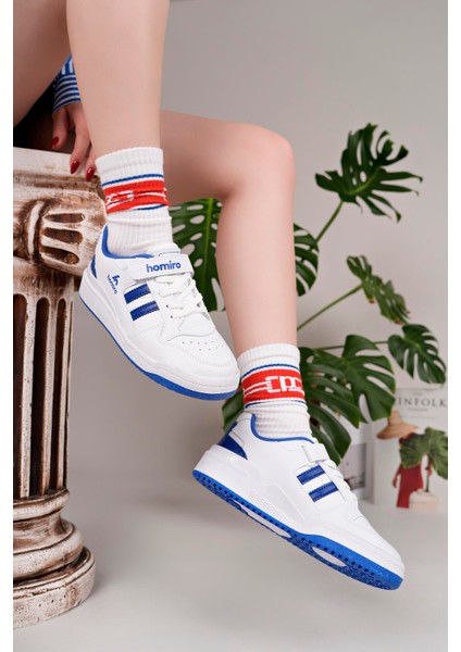 Unisex Bağcıklı Cırtlı Spor Sneaker Ayakkabı-Beyaz-Sax fırsatları