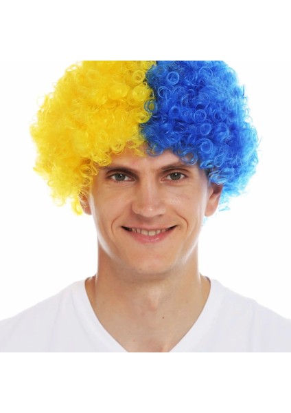 Sarı Lacivert Kıvırcık Afro Bonus Taraftar Peruğu fiyatları