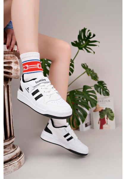 Unisex Bağcıklı Cırtlı Spor Sneaker Ayakkabı-Beyaz-Siyah fiyatları