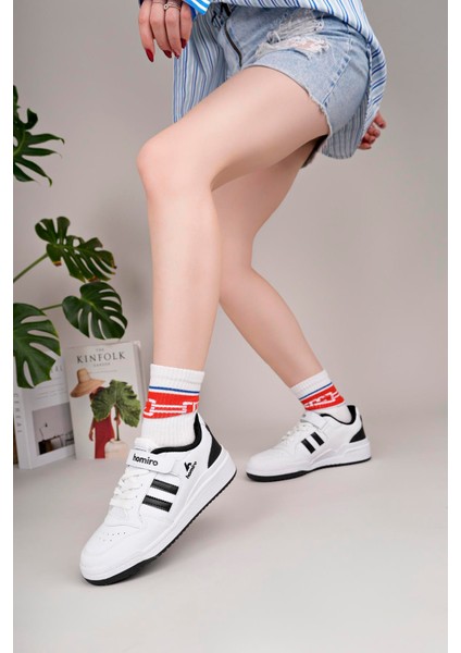 Unisex Bağcıklı Cırtlı Spor Sneaker Ayakkabı-Beyaz-Siyah modelleri