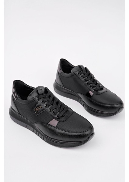 Erkek Bağcıklı Poli Taban Günlük Spor Ayakkabı- Siyah