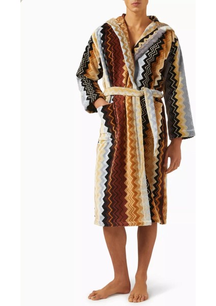 Unisex Giacomo Kapşonlu Bornoz, Pamuklu Kadife, Zikzak Desenli & Konforlu fiyatları