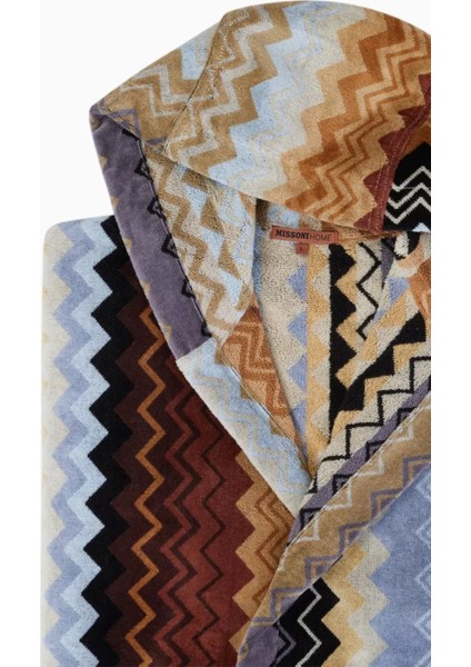 Unisex Giacomo Kapşonlu Bornoz, Pamuklu Kadife, Zikzak Desenli & Konforlu fırsatları