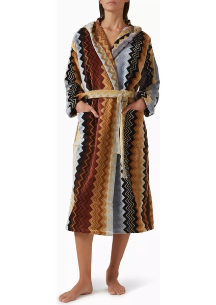 Unisex Giacomo Kapşonlu Bornoz, Pamuklu Kadife, Zikzak Desenli & Konforlu indirimleri