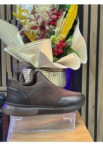 Erkek Bağcıksız Lastikli Deri Ayakkabı-Kahverengi modelleri