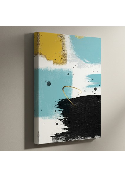 Soyut Sarı Mavi ve Siyah Tuval Tablosu