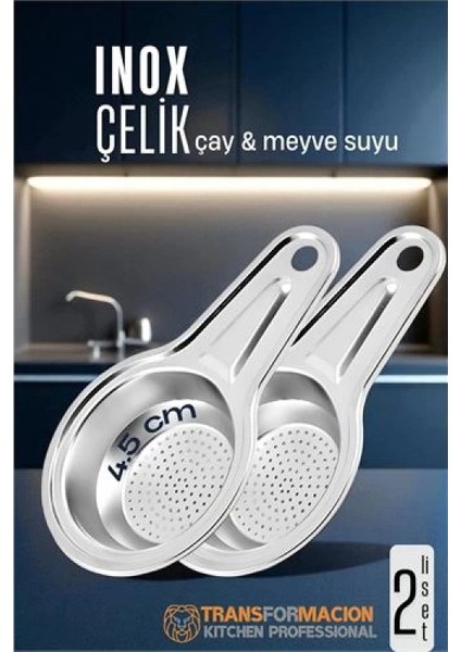 Modacar Inox Çelik Çay Süzgeci - Meyve Suyu Süzgeci - Profesyoneller Için 2 Li Set Paslanmaz Çelik