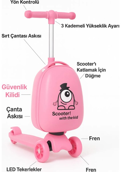 Valiz - Scooter Valiz - Wexta Heybee Serisi Çıkarılabilir Sırt Çantalı Pembe Scooter fırsatları