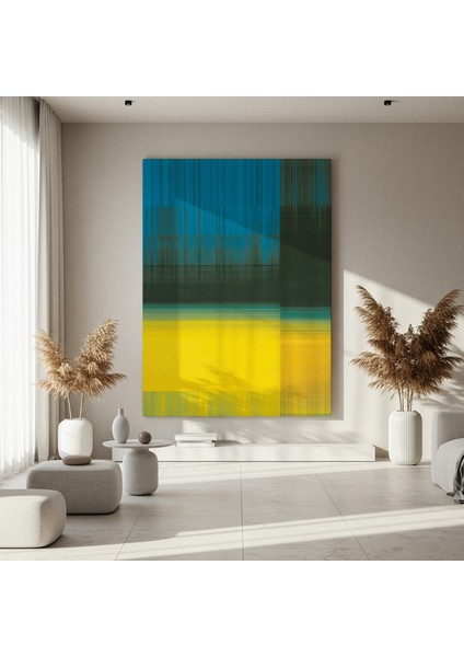 Soyut Sarı Mavi Çizgiler Tablosu fırsatları