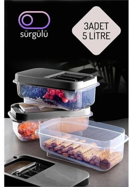 Modacar Erzak Bakliyat Saklama Kabı 3 Lü Set 5 Lt Antrasit