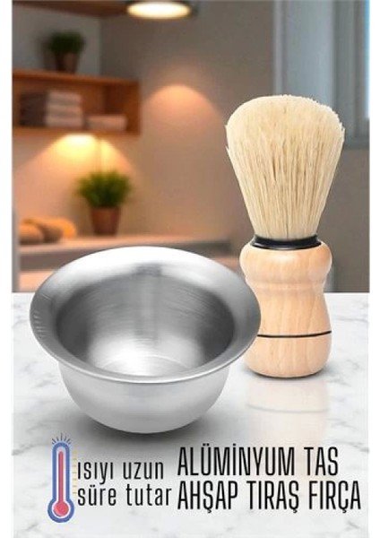 Modacar Alüminyum Tıraş Tası Ahşap Tıraş Fırçası Seti -