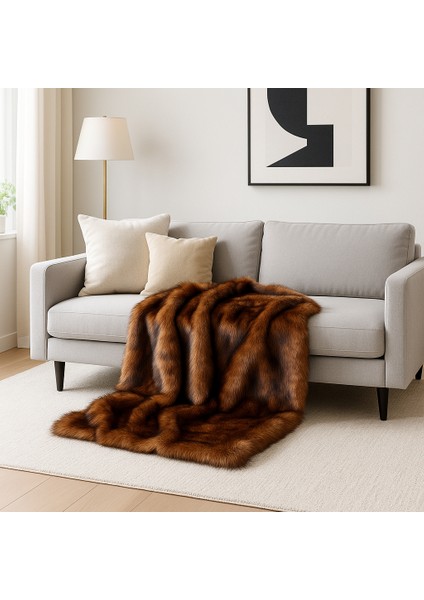 Kırçıllı Koyukahve Peluş Koltuk Şalı (140X140)