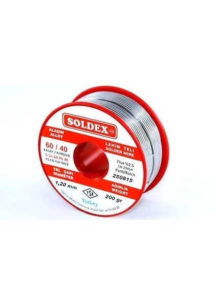 60-40 Lehim Teli 200 gr 1,2 mm - Sn:60 / Pb:40