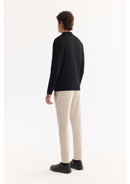 Erkek Siyah Polo Yaka Fermuarlı Boyuna Ajur Detaylı Regular Fit Rayon Kazak A52Y5019 modelleri