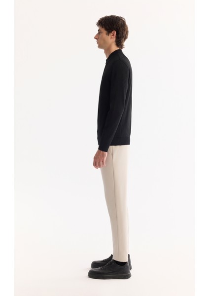 Erkek Siyah Polo Yaka Fermuarlı Boyuna Ajur Detaylı Regular Fit Rayon Kazak A52Y5019 fırsatları