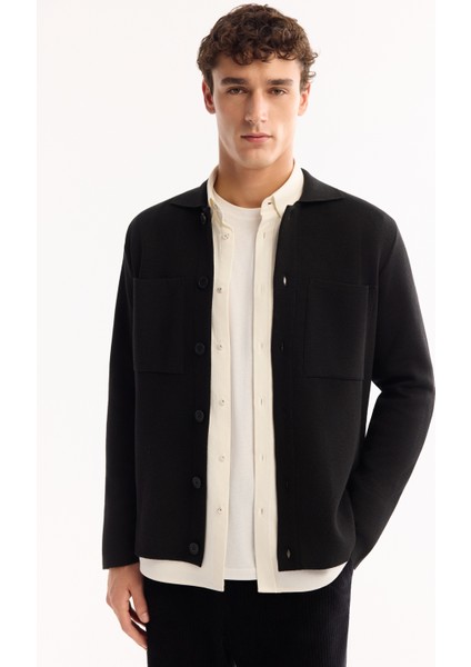 Erkek Siyah Polo Yaka Düğmeli Yün Karışımlı Regular Fit Hırka A52Y5148 fiyatları