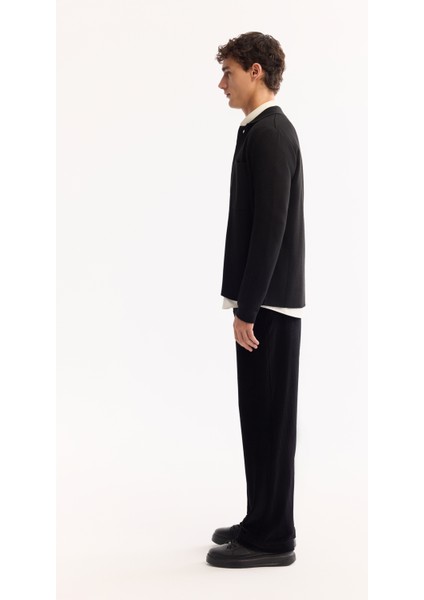 Erkek Siyah Polo Yaka Düğmeli Yün Karışımlı Regular Fit Hırka A52Y5148 modelleri