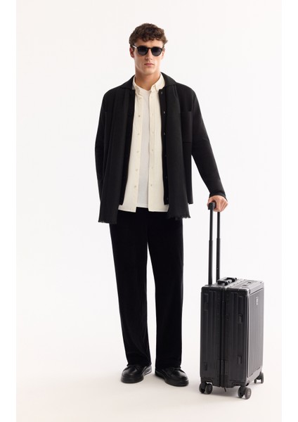 Erkek Siyah Polo Yaka Düğmeli Yün Karışımlı Regular Fit Hırka A52Y5148