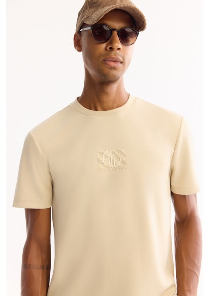 Erkek Bej Bisiklet Yaka Viskon Karışımlı Bi-Stretch Baskılı Regular Fit T-Shirt A52Y1020 fırsatları