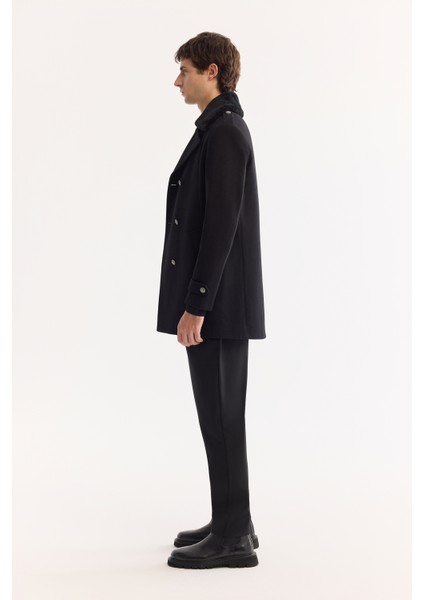 Erkek Siyah Kruvaze Yün Karışımlı Kaşe Regular Fit Kaban A52Y6069 modelleri