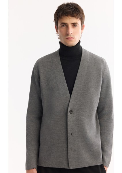 Erkek Gri Şal Yaka Düğmeli Yün Karışımlı Regular Fit Hırka A52Y5049 fiyatları