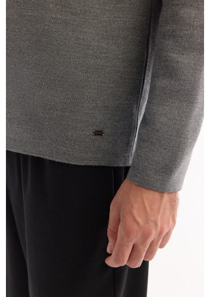 Erkek Gri Şal Yaka Düğmeli Yün Karışımlı Regular Fit Hırka A52Y5049