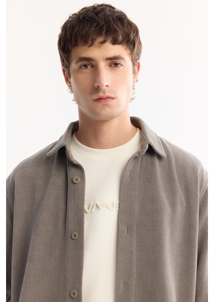 Erkek Gri Klasik Yaka Kadife Comfort Fit Gömlek Ceket A52Y2103