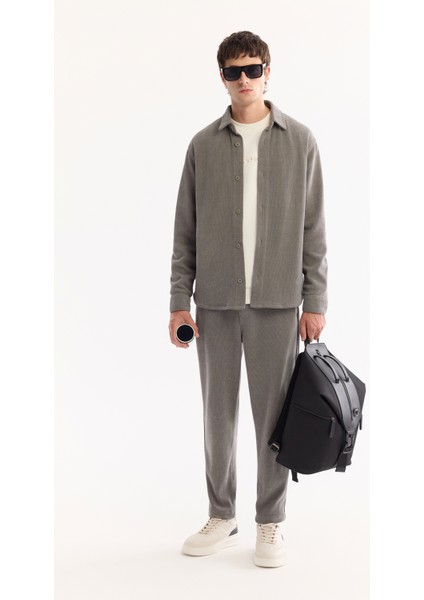 Erkek Gri Klasik Yaka Kadife Comfort Fit Gömlek Ceket A52Y2103