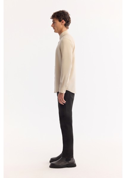 Erkek Bej Düğmeli Yaka Soft Touch Regular Fit Gömlek A52Y2061