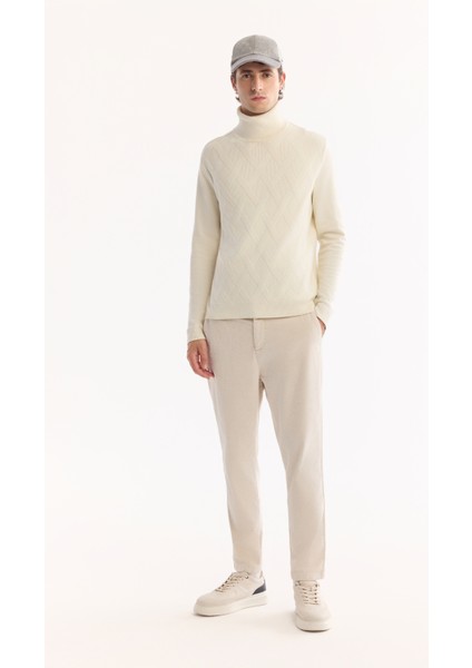 Erkek Ekru Balıkçı Yaka Soft Touch Dokulu Triko Regular Fit Kazak A52Y5040