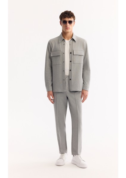 Erkek Gri Klasik Yaka Pamuklu Comfort Fit Gömlek Ceket A52Y2088