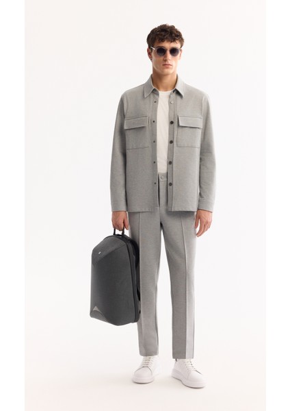 Erkek Gri Klasik Yaka Pamuklu Comfort Fit Gömlek Ceket A52Y2088