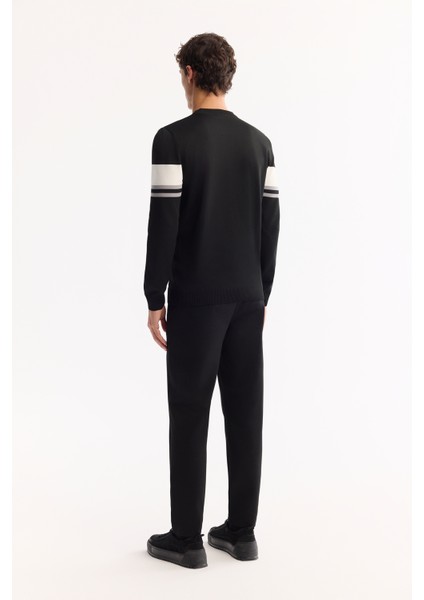 Erkek Siyah Bisiklet Yaka Çizgili Triko Regular Fit Kazak A52Y5034