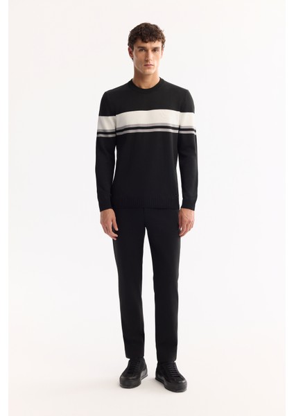 Erkek Siyah Bisiklet Yaka Çizgili Triko Regular Fit Kazak A52Y5034 indirimleri