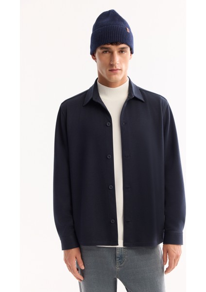 Erkek Lacivert Klasik Yaka Rayon Karışımlı Comfort Fit Gömlek Ceket A52Y2043 fiyatları