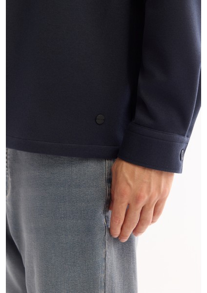 Erkek Lacivert Klasik Yaka Rayon Karışımlı Comfort Fit Gömlek Ceket A52Y2043