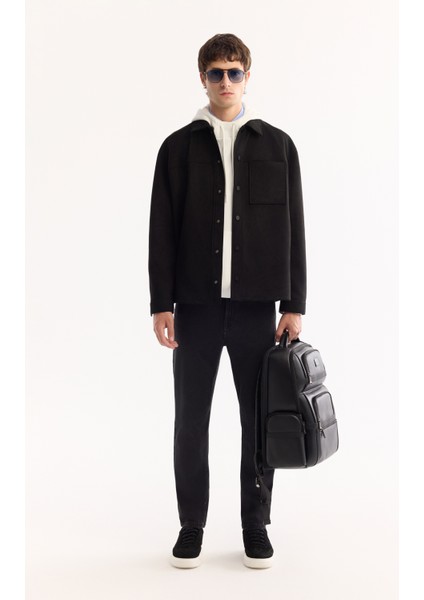 Erkek Siyah Klasik Yaka Soft Touch Süet Dokulu Comfort Fit Gömlek Ceket A52Y6004