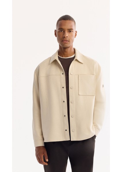 Erkek Bej Klasik Yaka Soft Touch Süet Dokulu Comfort Fit Gömlek Ceket A52Y6004