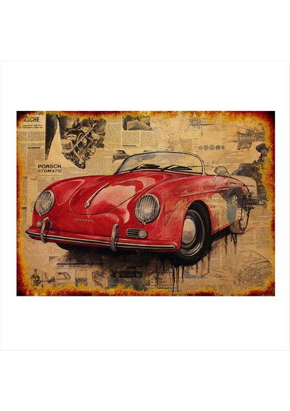 Kırmızı Klasik Araba Tasarım Mdf Tablo 50 cm x 70 cm