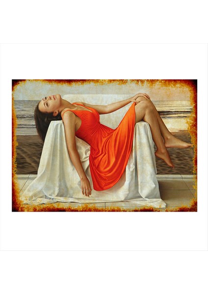 Turuncu Elbiseli Kadın Tasarım Mdf Tablo 50 cm x 70 cm
