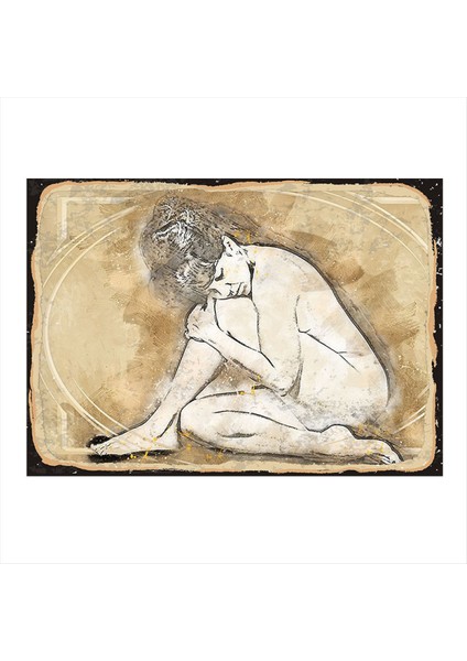 Nü Kadın Çizimi Dekoratif Ahşap Tablo 50 cm x 70 cm