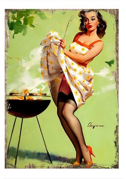 Barbekü Yapan Kadın Dekoratif Mdf Tablo 50 cm x 70 cm