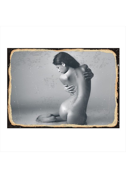 Sırtı Dönük Nü Kadın Modern Ahşap Tablo 50 cm x 70 cm