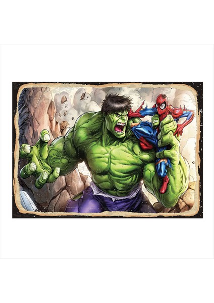 Hulk ve Örümcek Adam Art Mdf Tablo 50 cm x 70 cm