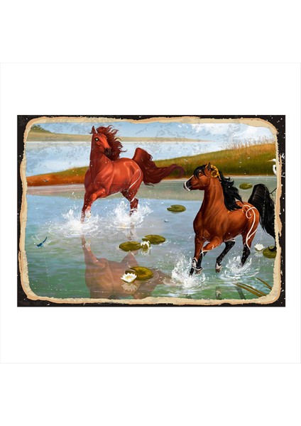 Kahverengi Atlar Hediyelik Mdf Tablo 50 cm x 70 cm