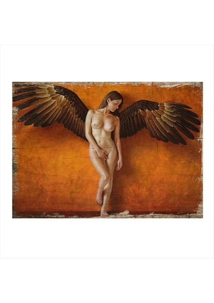 Kanatlı Nü Kadın Model Ahşap Tablo 50 cm x 70 cm
