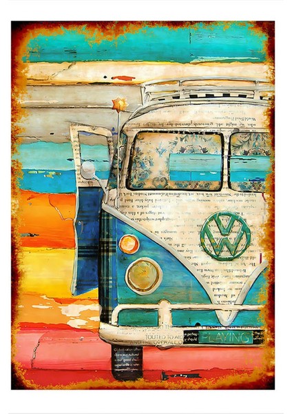 Volkswagen Van Renkli Desenli Mdf Tablo 50 cm x 70 cm