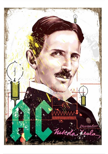 Nicola Tesla Ac Desenli Mdf Tablo 50 cm x 70 cm