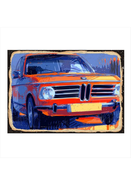 Turuncu Klasik Bmw Dekoratif Ahşap Tablo 50 cm x 70 cm